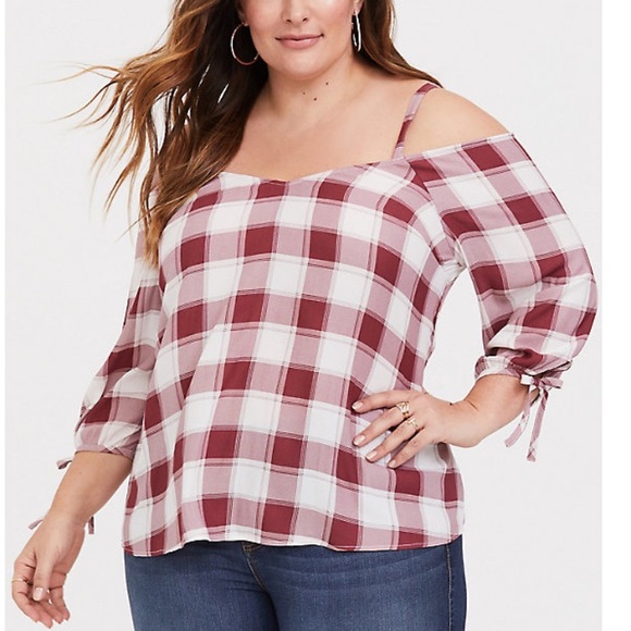 torrid Tops - Torrid plaid cold shoulder shirt